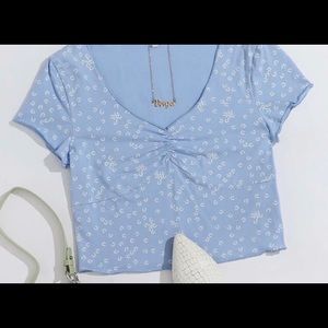 Blue v neck cropped t
